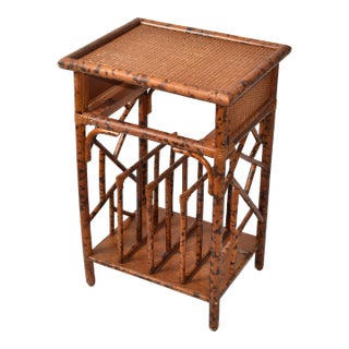 Faux Bamboo Cane Magazine Rack Stand Side Table Bohemian British Colonial Style For Sale