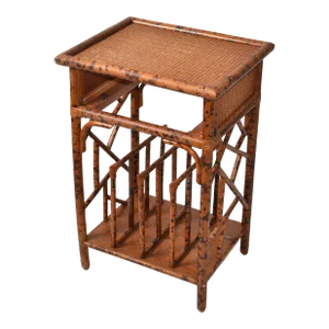 Faux Bamboo Cane Magazine Rack Stand Side Table Bohemian British Colonial Style