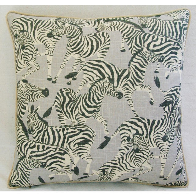 Mid-Century Modern Designer Safari Zebra Linen & Velvet Feather/Down Pillow For Sale - Image 3 of 4