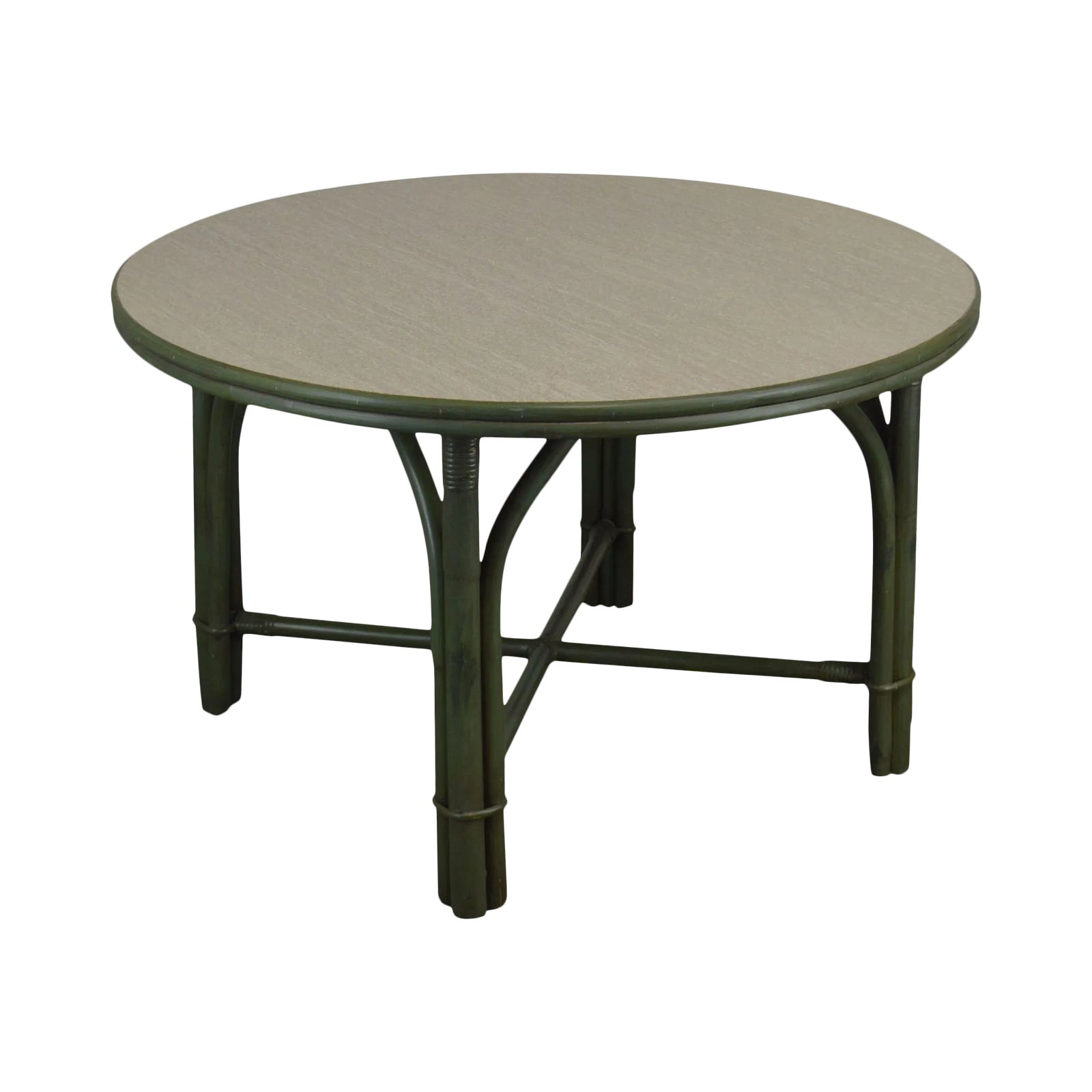 Ficks Reed Green Painted Vintage Round Side Table | Chairish