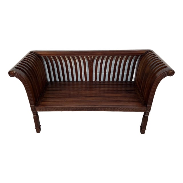 Late 20th Century American Colonial-Style Carved Rollback Bench For Sale