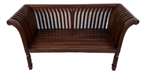 Late 20th Century American Colonial-Style Carved Rollback Bench