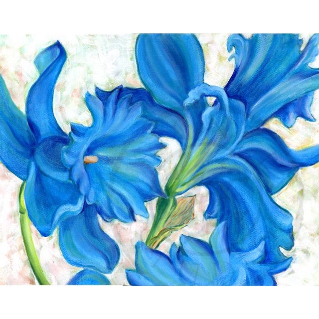 Blue Daffodils, Original Floral Oil Painting by Kathleen Ney, Blue and White For Sale