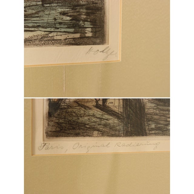 Vintage 20th Century 'Paris' Seine Colored Etching, Custom Framed For Sale - Image 9 of 13