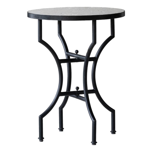 Matthew Izzo Home Moroccan Zellige Vanilla Tile and Iron Base 24" Round Bistro Table For Sale