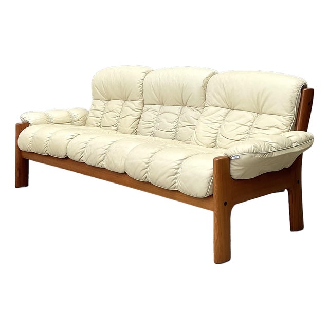 Vintage Ekornes Channel Tufted Leather Sofa For Sale