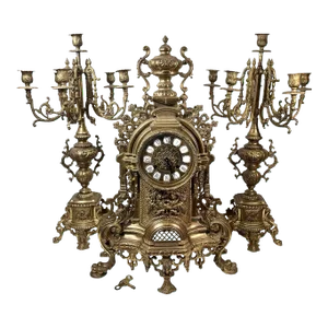 1960s French Style Mantel Clock and Candelabra Garniture Set by Frank Hermle - 3 Piece Set