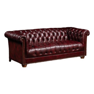 Vintage Tufted Leather Chesterfield Sofa in Oxblood For Sale