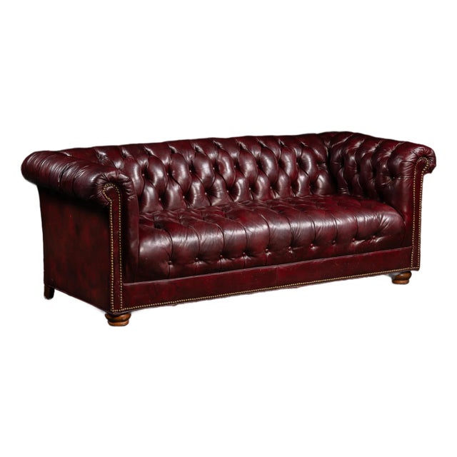 Vintage Tufted Leather Chesterfield Sofa in Oxblood For Sale