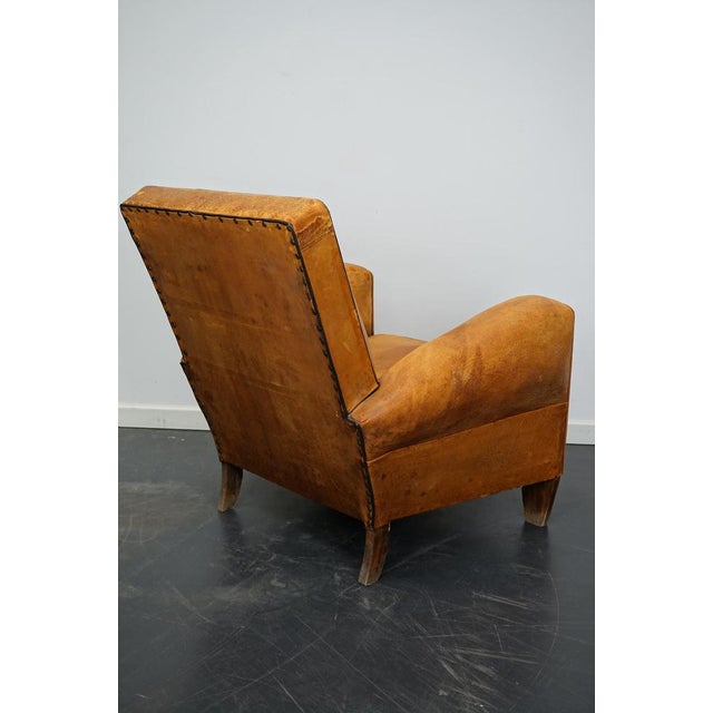 Vintage French Cognac-Colored Leather Club Chair, 1940s For Sale - Image 14 of 16