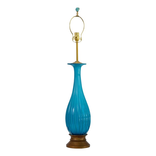 Mid-Century Modern Pair Murano Blue Empoli Glass, Lamps Italy 1960s For Sale - Image 3 of 10
