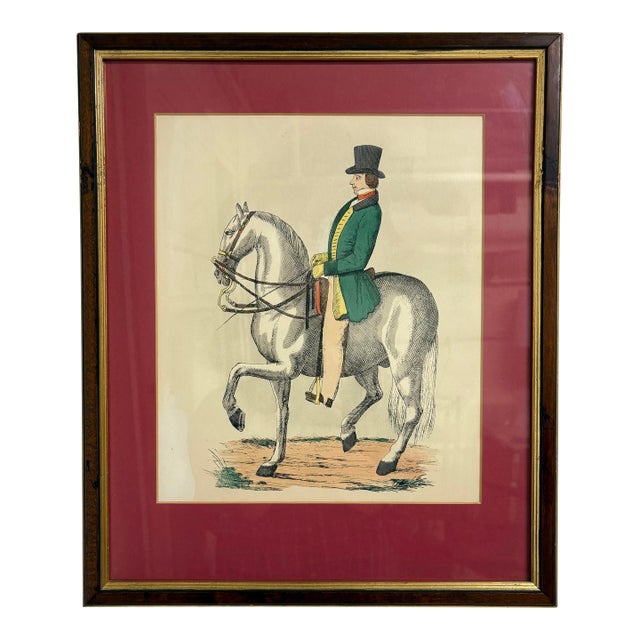 Mid-Century Vintage Framed Equestrian Print For Sale