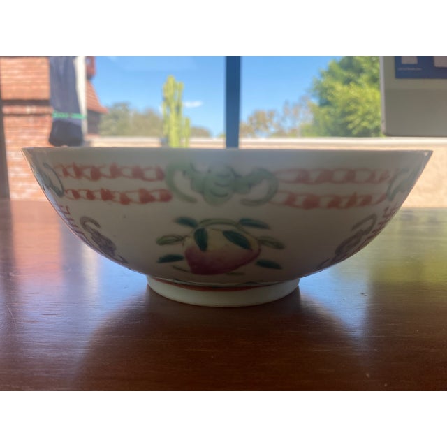 Chinese Vintage Chinese Famille Rose Porcelain Peach Longevity Bowl For Sale - Image 3 of 8