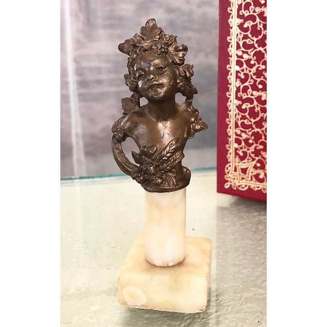 Early 20th Century Art Nouveau Antique Spelter Bust on Marble Victorian Child Bust Bronzed For Sale - Image 5 of 10