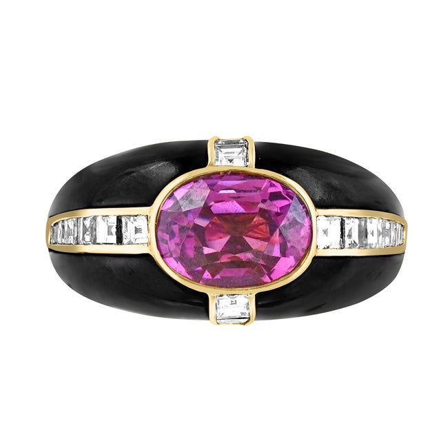 6Ct Natural PURPLE Sapphire , Black Onyx & Pave Diamond Ring & Earring Set 18KG For Sale - Image 18 of 18