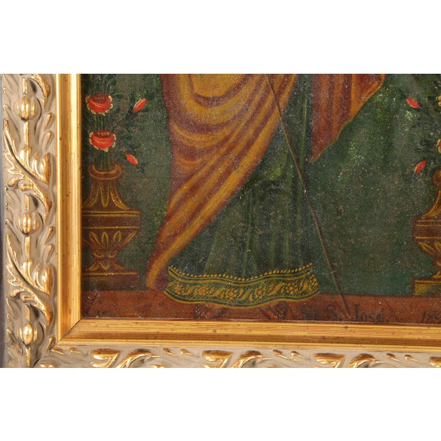 Geronimo Leon, Saint Joseph With the Christ Child, Oil on Tin, 19th Century For Sale In San Antonio - Image 6 of 9