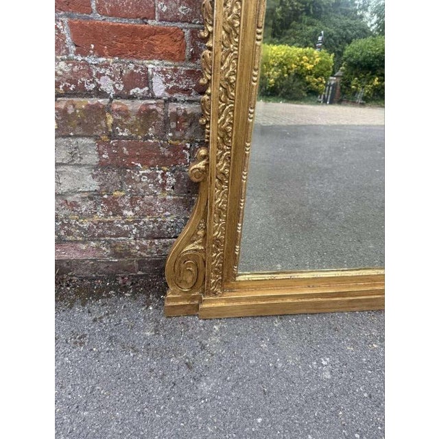 Glass Antique English Gilt Ornate Framed Overmantle Mirror For Sale - Image 7 of 10