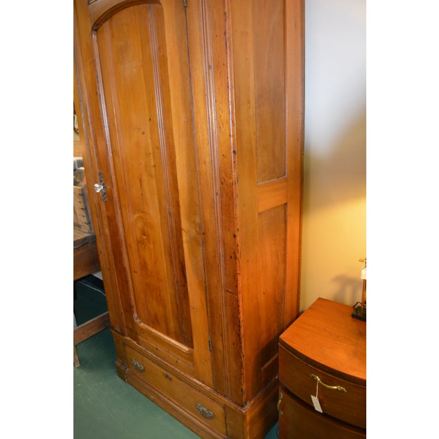 Antique Wooden Single Door Armoire Wardrobe W/ Base Drawer - Coat Closet For Sale - Image 4 of 17