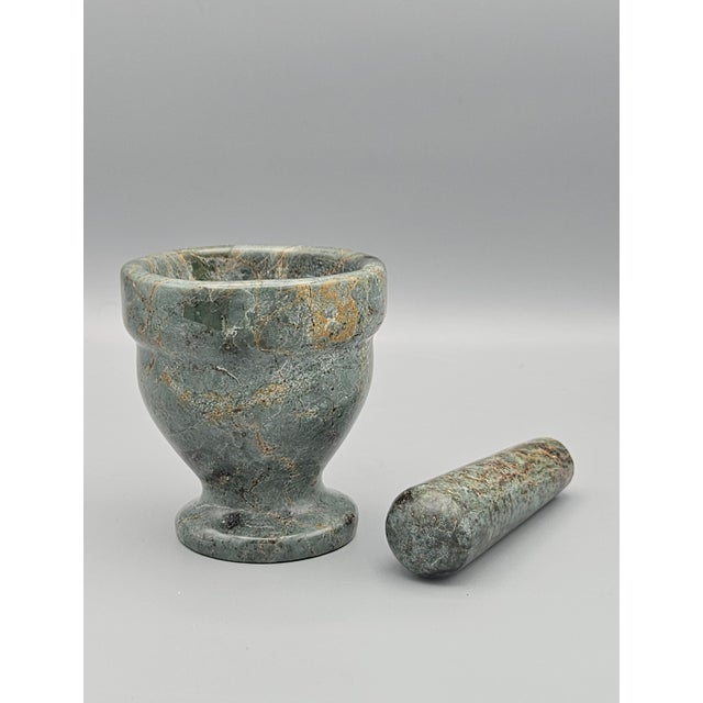 Mid-Century Modern Vintage Green Solid Marble Mortar and Pestle For Sale - Image 3 of 9