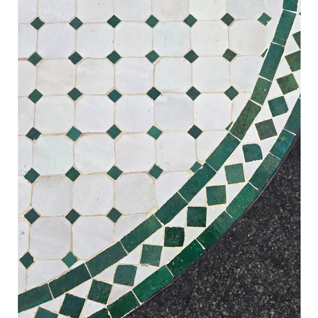 48" Handcrafted White and Green Moroccan Mosaic Table For Sale In Orlando - Image 6 of 7
