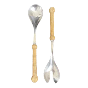 Mid Century Modern German Stainless With Wood Handle Salad Serving Set - Fork & Spoon