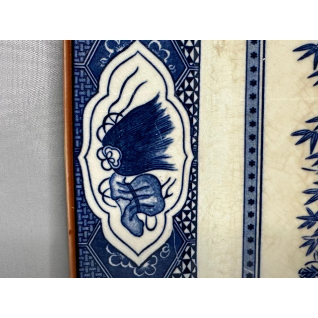 19th Century Vintage Oriental Ironstone Platter: Blue Transferware Gamebird Design For Sale - Image 5 of 10