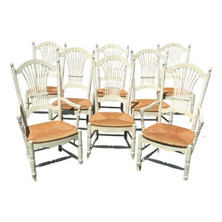 Late 20th Century Habersham French Country Wheat-Sheaf Rush-Seat Dining Chairs, Set of 8 For Sale