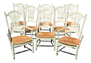 Late 20th Century Habersham French Country Wheat-Sheaf Rush-Seat Dining Chairs, Set of 8