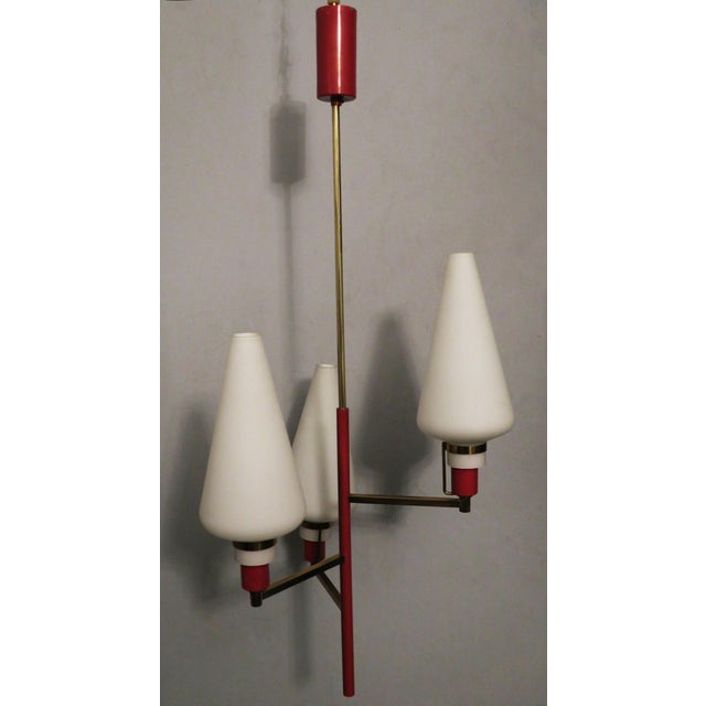 Small Italian Brass and Opaline Glass Chandelier, 1950 For Sale - Image 5 of 7