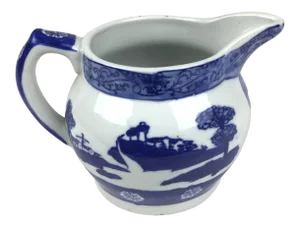 Large Vintage Blue & White Porcelain Cream or Milk Pitcher