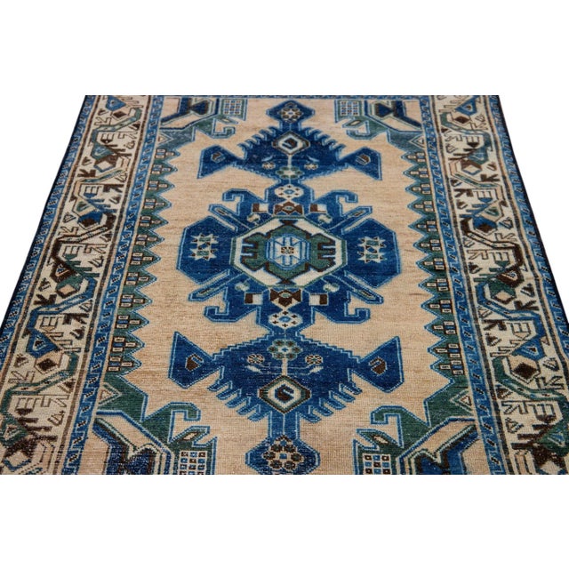 Shabby Chic Vintage Distressed Beige Geometric Wool Rug For Sale - Image 3 of 7