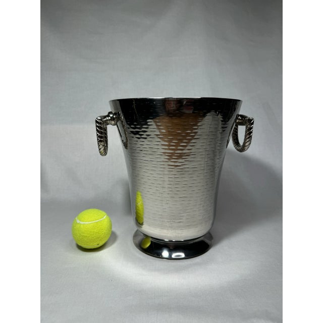 Vintage Traditional Silver Finish Hammered Metal Insulated Ice Bucket For Sale - Image 12 of 12