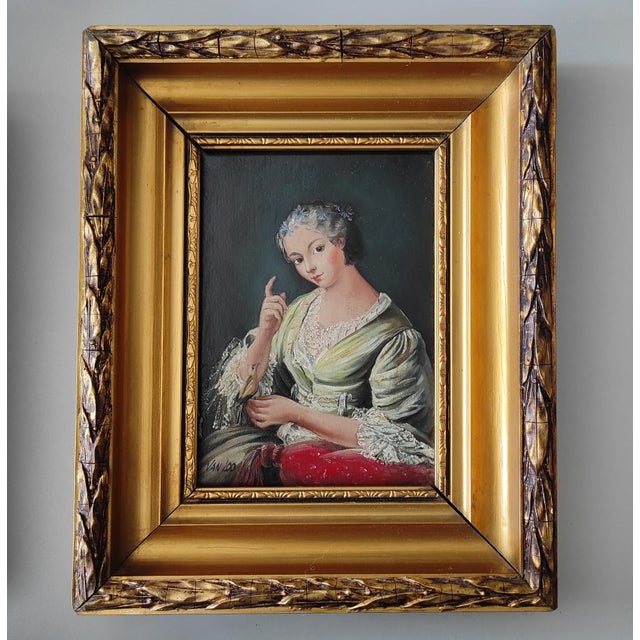 After Van Loo, Miniature Portrait of a Woman, 1800s, Oil Painting, Framed For Sale - Image 4 of 4