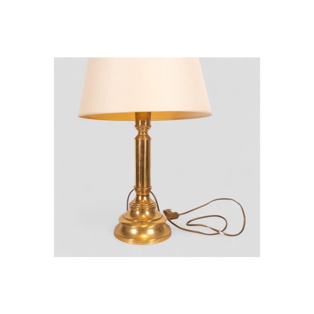 Vintage Brass Table Lamp with Ivory Fabric Lampshade For Sale - Image 3 of 6