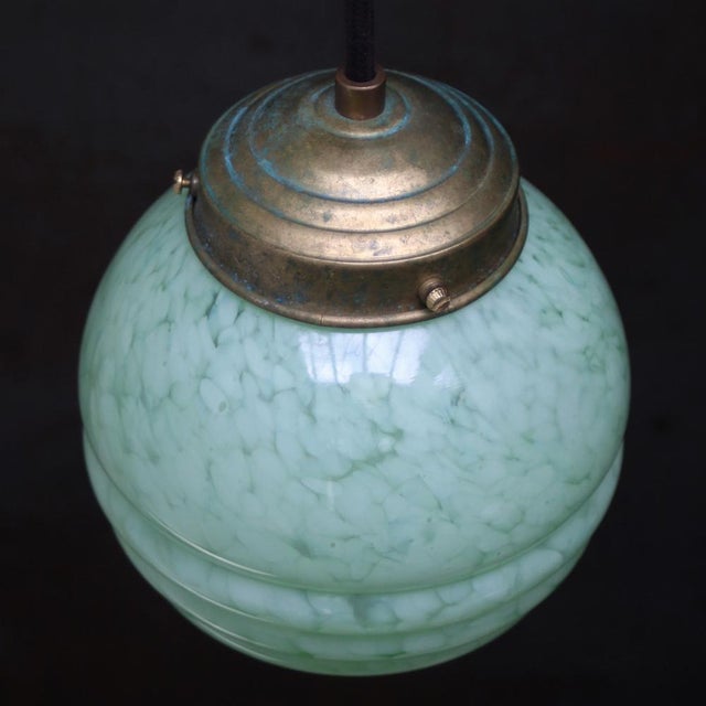 1950s French Green Reeded Glass Clichy Pendant Lamp For Sale - Image 5 of 6