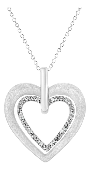 .925 Sterling Silver Prong-Set Diamond Accent Double Heart 18" Pendant Necklace (I-J Color, I1-I2 Clarity)