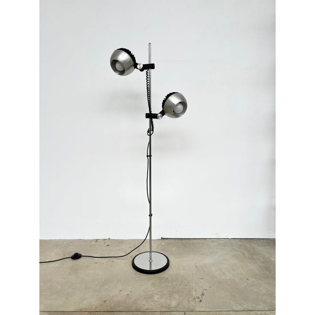 Metal 2-Spot Floor Lamp in Brushed Steel and Matte Black from Fase, 1970s For Sale - Image 7 of 12