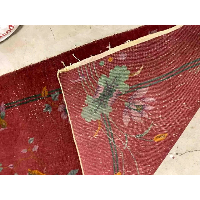Textile 1920s Handmade Antique Art Deco Chinese Rug 3.1' X 5.2' For Sale - Image 7 of 8