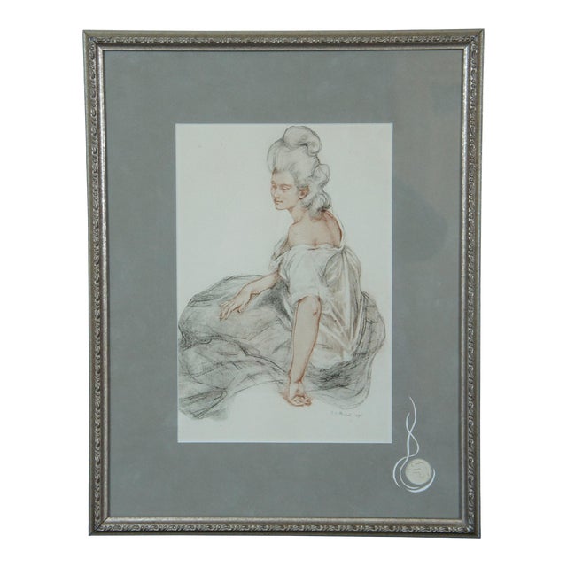 Antique 1898 Manon French Rene Francois Xavier Prinet Lithograph Print, Framed For Sale