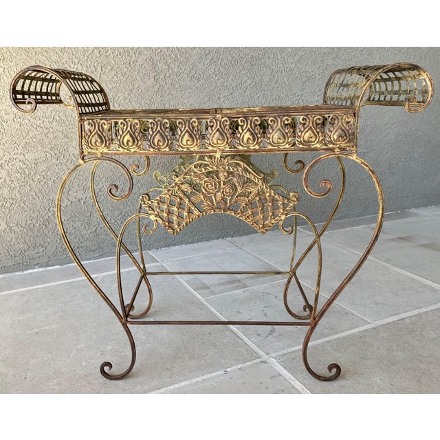 French Late 20th-Century Curule-Style Iron & Steel French Regency Garden-Inspired Bench For Sale - Image 3 of 18