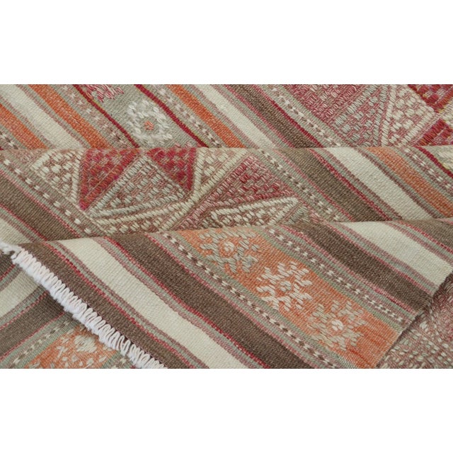 Mid 20th Century Colorful Turkish Vintage Embroidered Kilim With Stripes and Geometric Motifs For Sale - Image 10 of 11