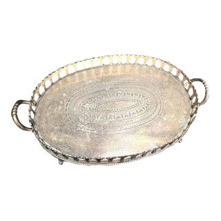 1930s-40s Etched Silver Pedestal Tray For Sale