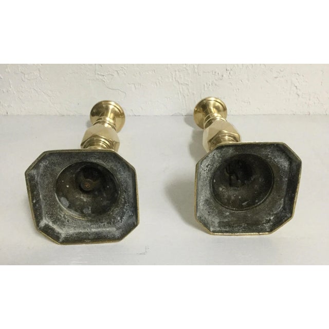 Gold Antique Pair of Victorian English Brass Candlesticks – Queen Victoria Diamond Jubilee, 1897 For Sale - Image 8 of 11
