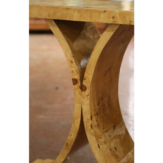 Mid-Century French Art Deco Style Burl Elm Console Table For Sale - Image 4 of 9