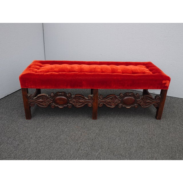 Antique French Provincial Red Velvet Bench Settee W Feathers