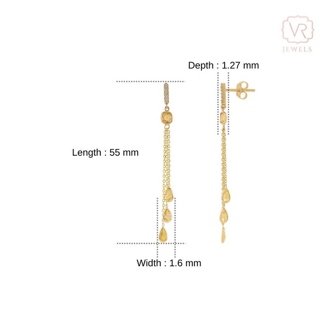 1.92Ct Yellow Sapphire & Diamond Chain Drop Earrings in 14k Yellow Gold- 2 Pieces For Sale - Image 9 of 13