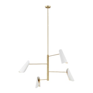 AERIN By Visual Comfort Studio Tresa 4-Light Chandelier in Matte White and Burnished Brass For Sale