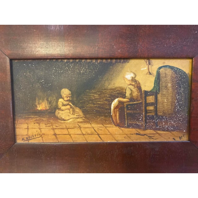 Antique Dutch Painting on Tile of Mother and Child by Hearth by Albert Neuhuys For Sale - Image 4 of 4