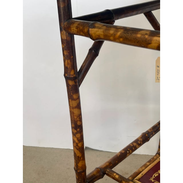 19Th. C. Tortoiseshell Bamboo Table With Red Tooled Leather Top For Sale - Image 11 of 11