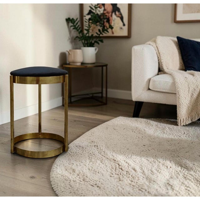 Golden Metal and Blue Fabric Stool, Italy, 1970s For Sale - Image 6 of 8